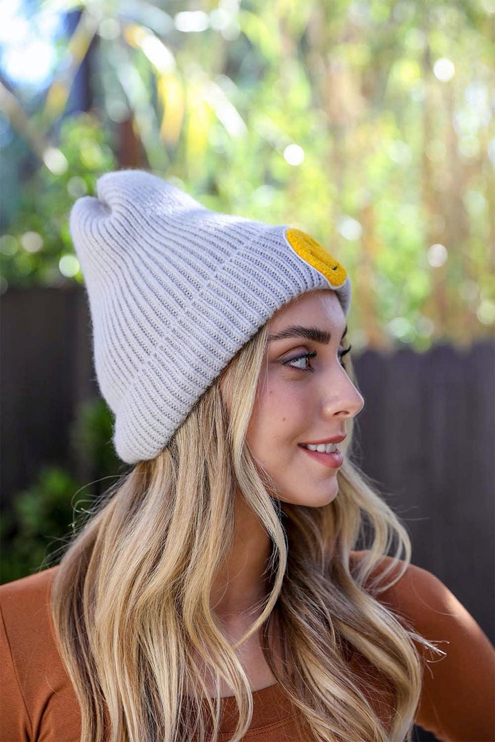Smiley Face Ribbed Beanie 🙂 - Brand My Case