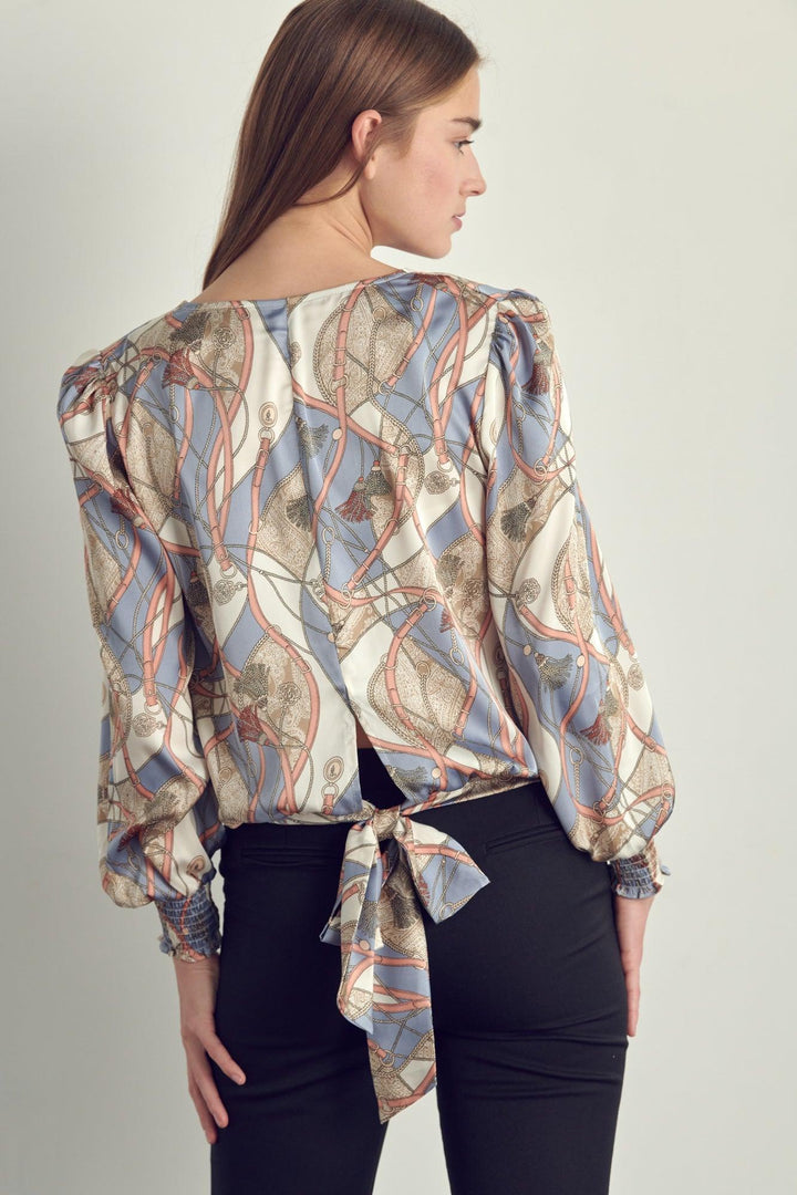 Smocked long sleeve satin blouse - Brand My Case