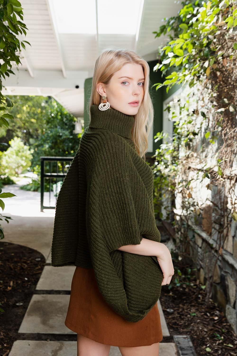 SnugStyle Turtleneck Ribbed Knit Poncho with Armholes - Brand My Case