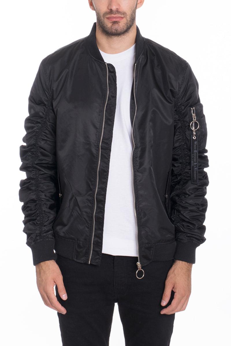 Solid Polyester Scrunched Windbreaker Bomber Jacket - Brand My Case