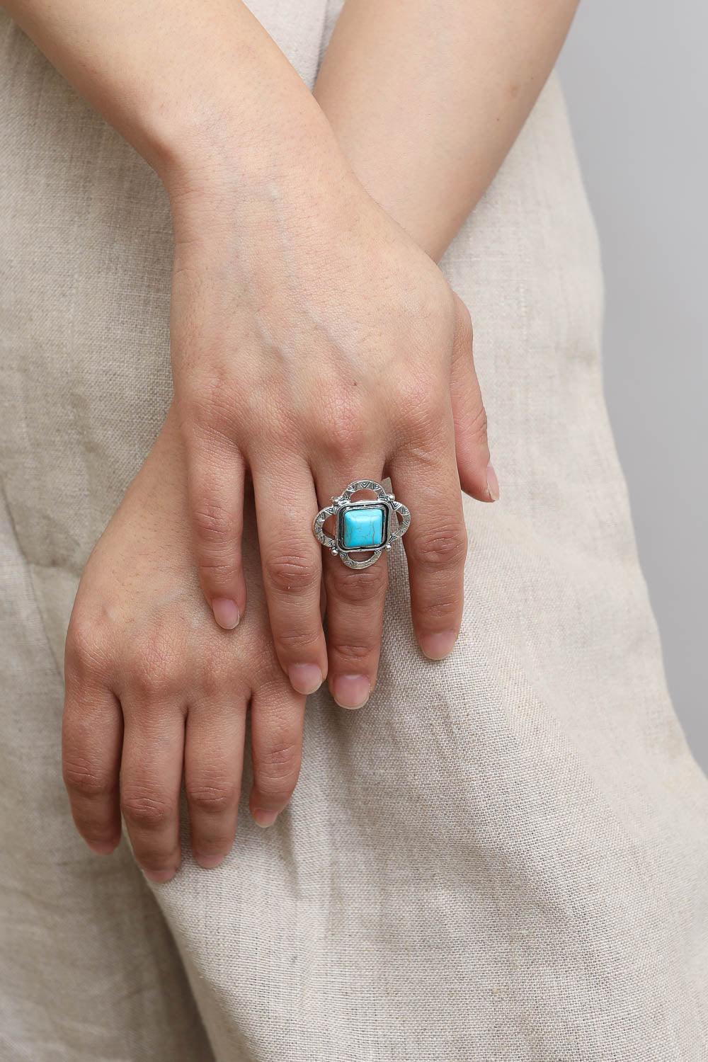 Square Cut Adjustable Turquoise Ring - Brand My Case