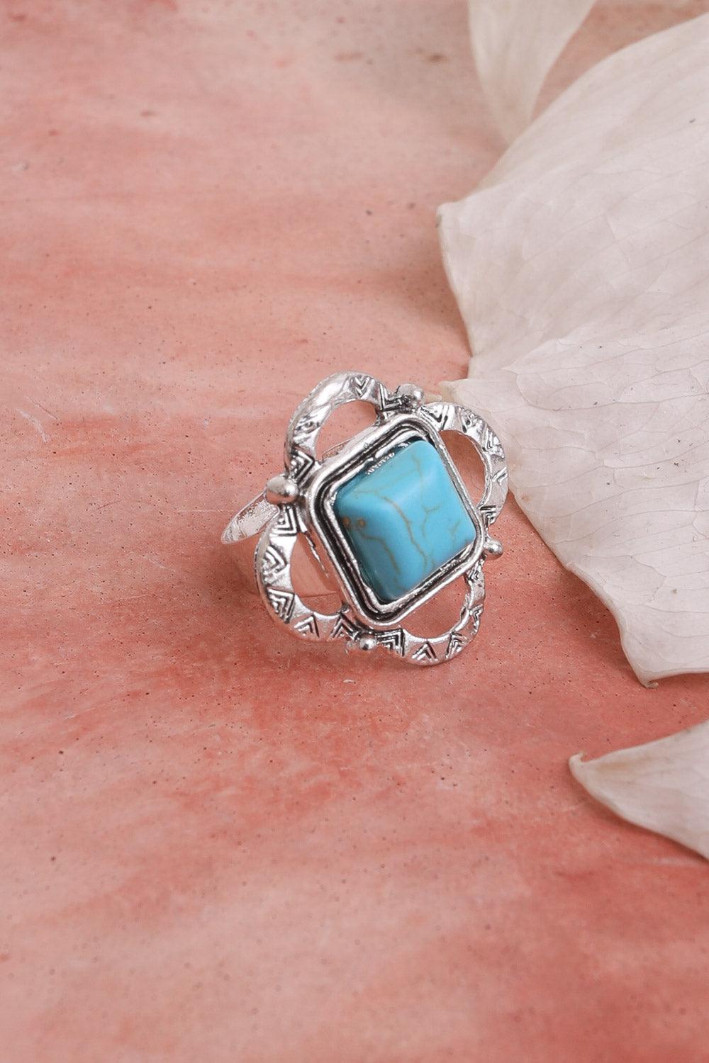Square Cut Adjustable Turquoise Ring - Brand My Case