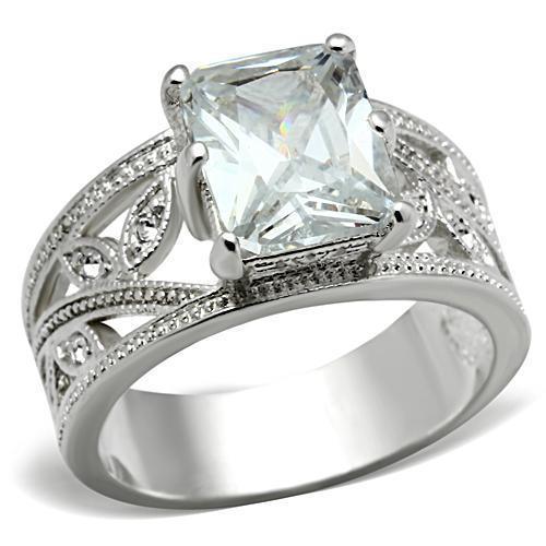 SS024 - Silver 925 Sterling Silver Ring with AAA Grade CZ in Clear - Brand My Case