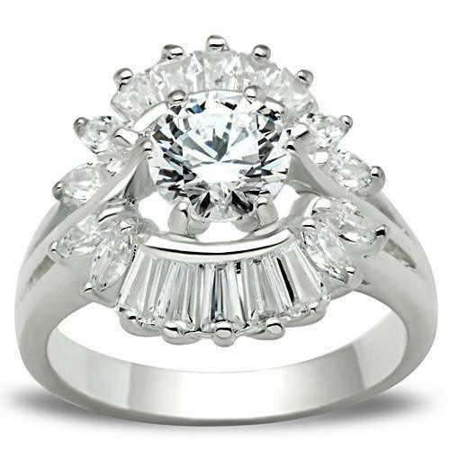 SS039 - Silver 925 Sterling Silver Ring with AAA Grade CZ in Clear - Brand My Case