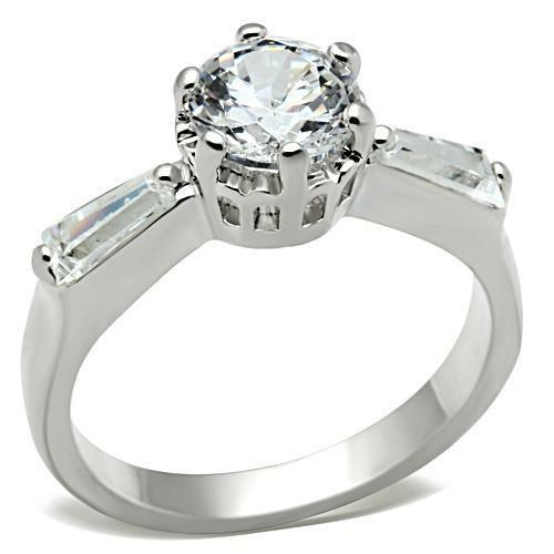 SS060 - Silver 925 Sterling Silver Ring with AAA Grade CZ in Clear - Brand My Case