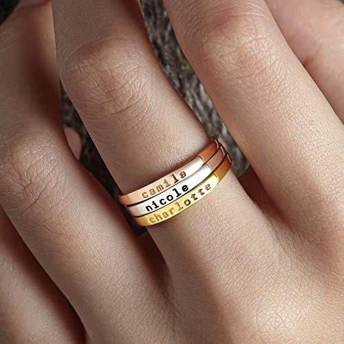 Stackable Mom Rings, Mother Ring, Stacking Rings Name, Kids Name Ring - Brand My Case