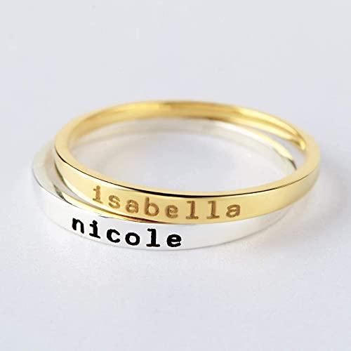 Stackable Mom Rings, Mother Ring, Stacking Rings Name, Kids Name Ring - Brand My Case