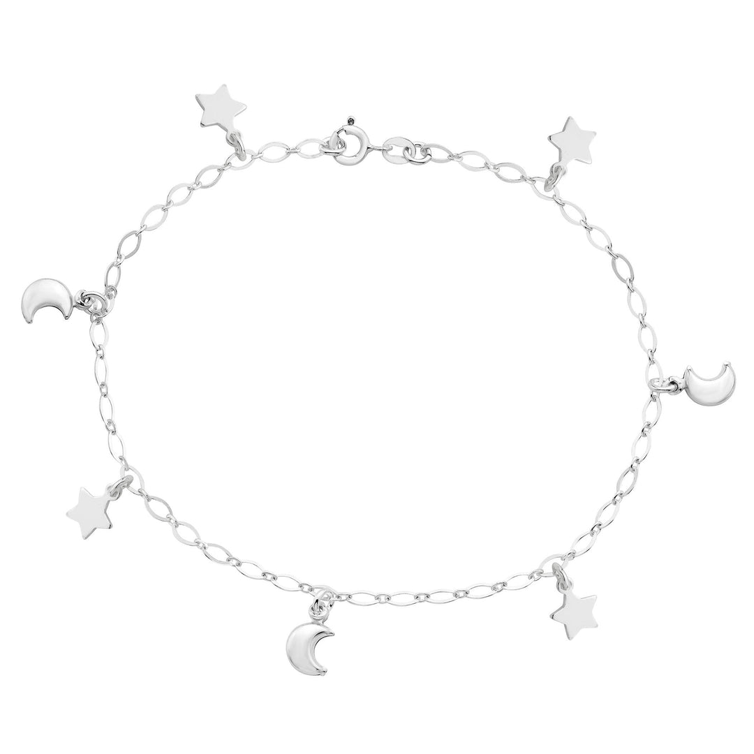 Sterling Silver Star & Moon Charm Anklet - Brand My Case