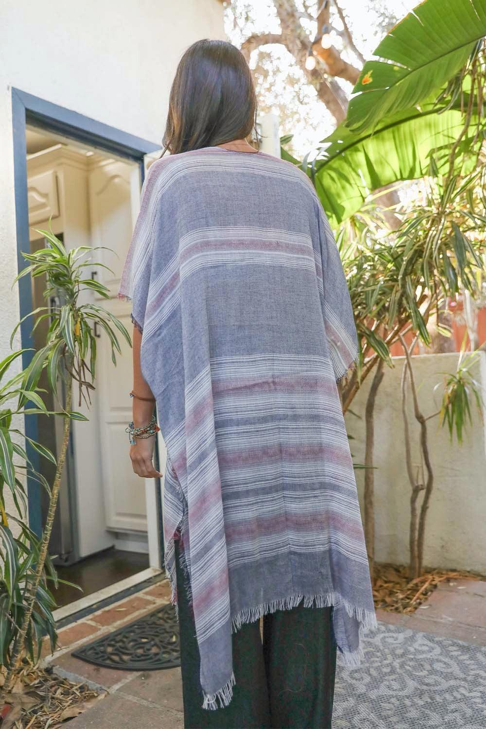 Striped Frayed Colorful Kimono - Brand My Case
