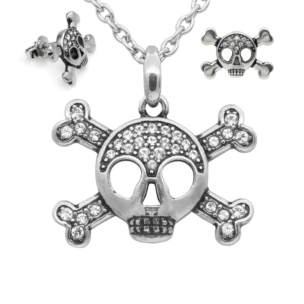 Studded Skull & Crossbones Necklace & Earrings Set - Brand My Case