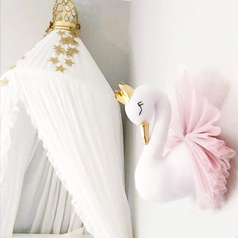 Swan Doll Stuffed Toys Wall Art Decor Golden Crown 3D Swan Wall Hanging Girl Bedroom Decoration Wedding Birthday Party Supplies - Brand My Case