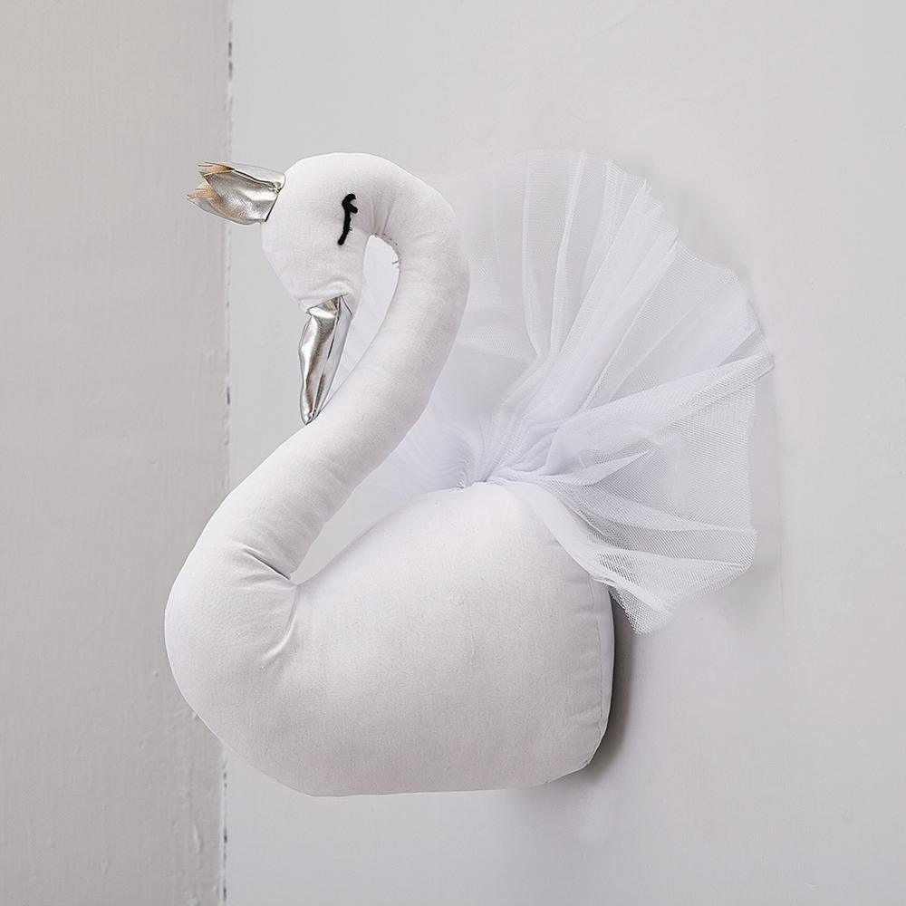 Swan Doll Stuffed Toys Wall Art Decor Golden Crown 3D Swan Wall Hanging Girl Bedroom Decoration Wedding Birthday Party Supplies - Brand My Case