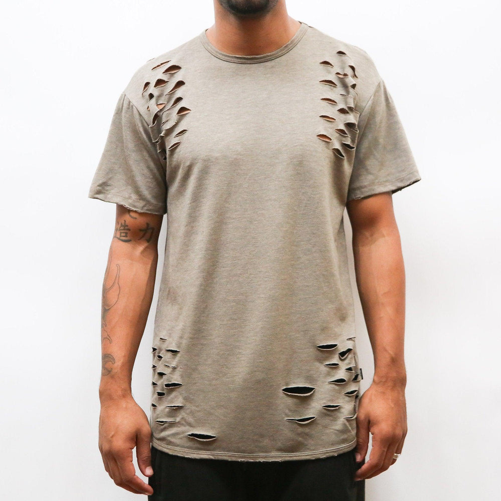 TAUPE SCISSOR DISTRESSED TEE - Brand My Case