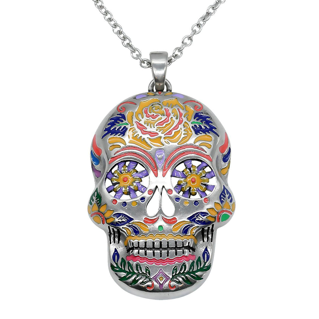 The Floral Sugar Skull Necklace CN195 - Brand My Case