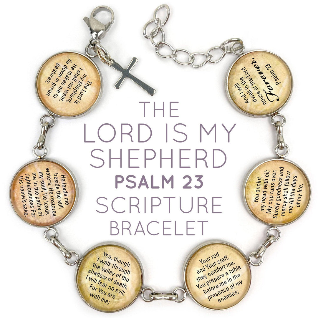 The Lord is My Shepherd Scripture Bracelet – Psalm 23 Glass Charm - Brand My Case