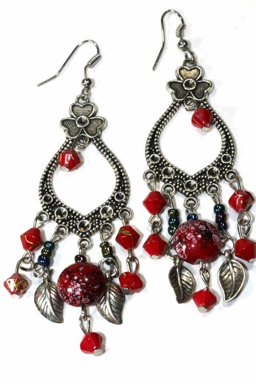Three Petal & Shamrock Marbled Beads Dangler Earrings - Brand My Case