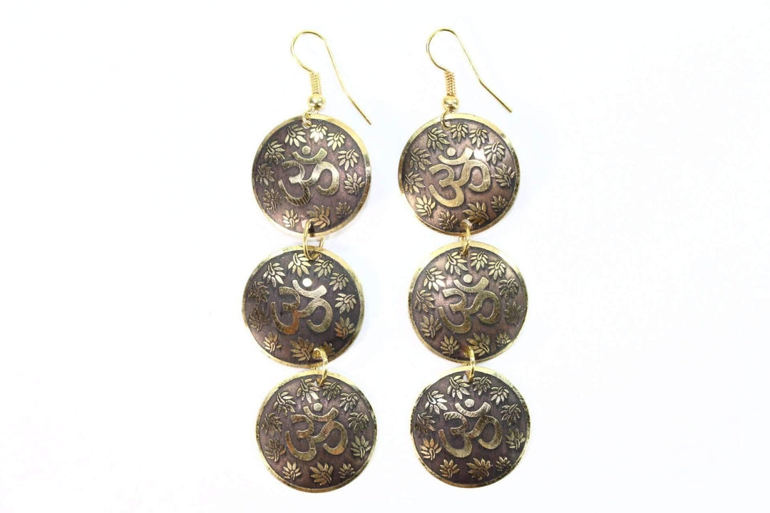 Three Tier Om Earrings with Lotus Petals - Brand My Case