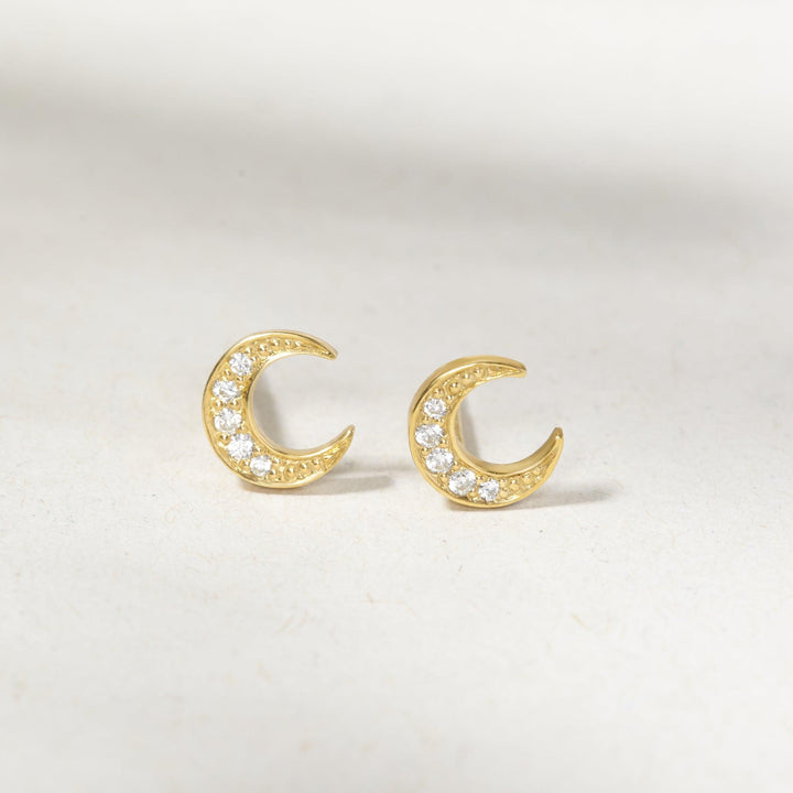 Tiny CZ Moon Stud Earrings Delicate Earrings Crescent Moon Earrings - Brand My Case