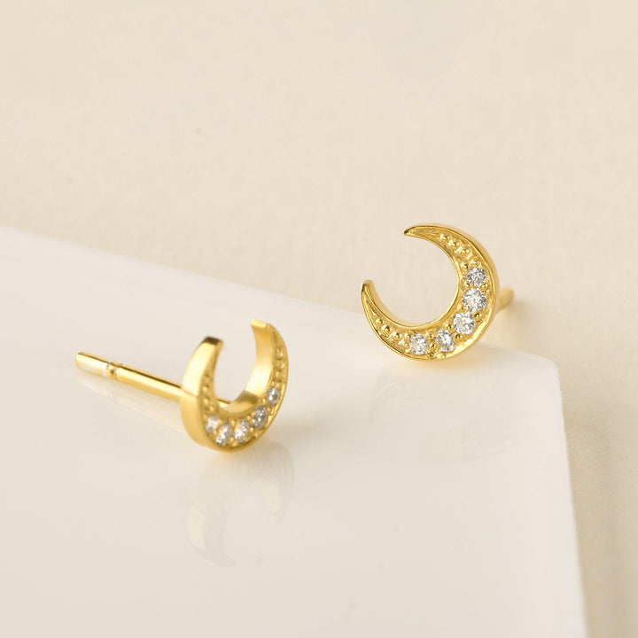 Tiny CZ Moon Stud Earrings Delicate Earrings Crescent Moon Earrings - Brand My Case