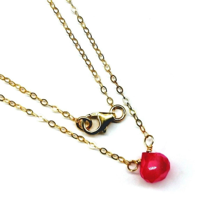 Tiny Hot Pink Chalcedony Gold Filled Necklace - Brand My Case
