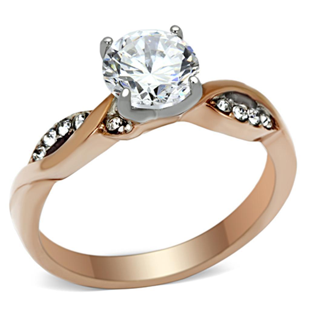 TK1163 - Two-Tone IP Rose Gold Stainless Steel Ring with AAA Grade CZ - Brand My Case