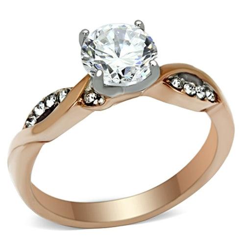 TK1163 - Two-Tone IP Rose Gold Stainless Steel Ring with AAA Grade CZ - Brand My Case
