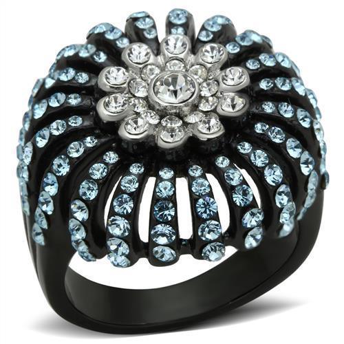 TK1442 - Two-Tone IP Black Stainless Steel Ring with Top Grade Crystal - Brand My Case