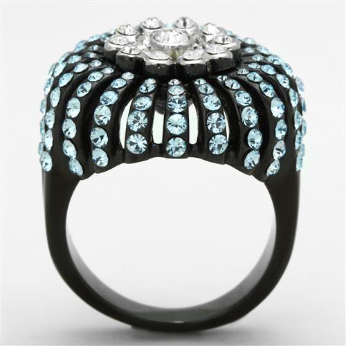TK1442 - Two-Tone IP Black Stainless Steel Ring with Top Grade Crystal - Brand My Case