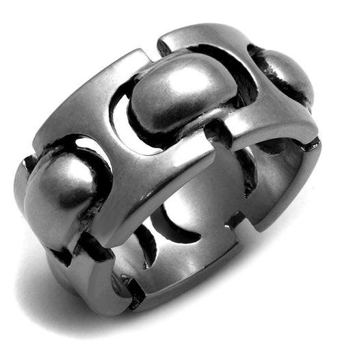 TK2421 - Antique Silver Stainless Steel Ring with Epoxy in Jet - Brand My Case