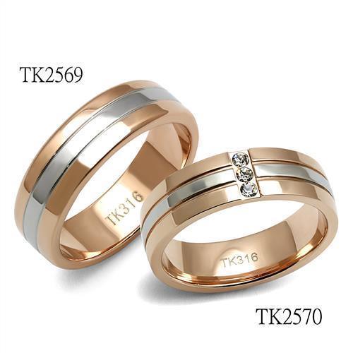 TK2569 - Two-Tone IP Rose Gold Stainless Steel Ring with No Stone - Brand My Case