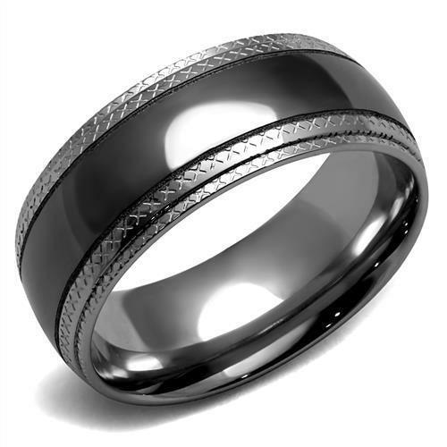 TK2580 - Two Tone IP Light Black (IP Gun) Stainless Steel Ring with No - Brand My Case