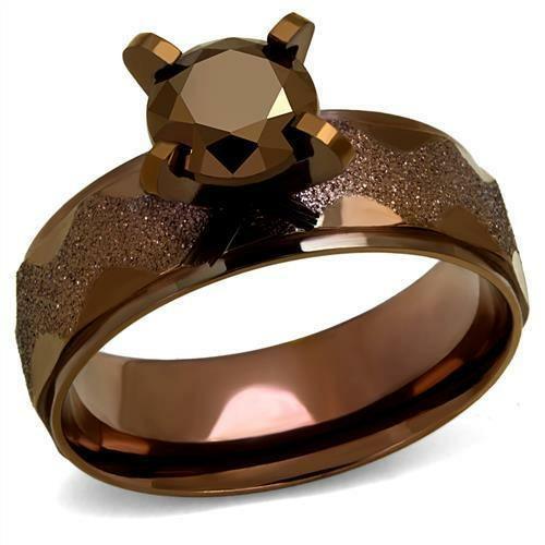 TK2596 - IP Coffee light Stainless Steel Ring with AAA Grade CZ in - Brand My Case