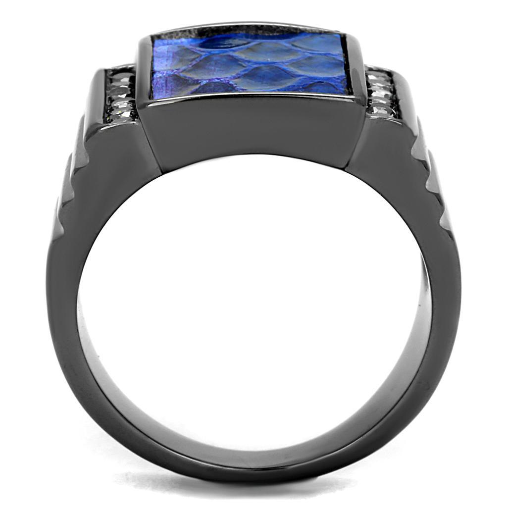 TK2736 - IP Light Black (IP Gun) Stainless Steel Ring with Leather - Brand My Case