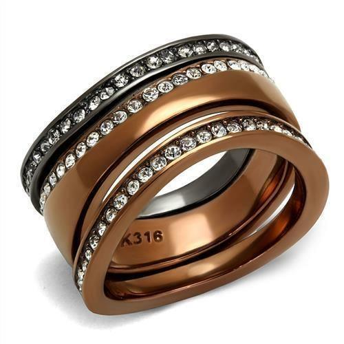 TK3082 - IP Light Black & IP Light coffee Stainless Steel Ring with - Brand My Case