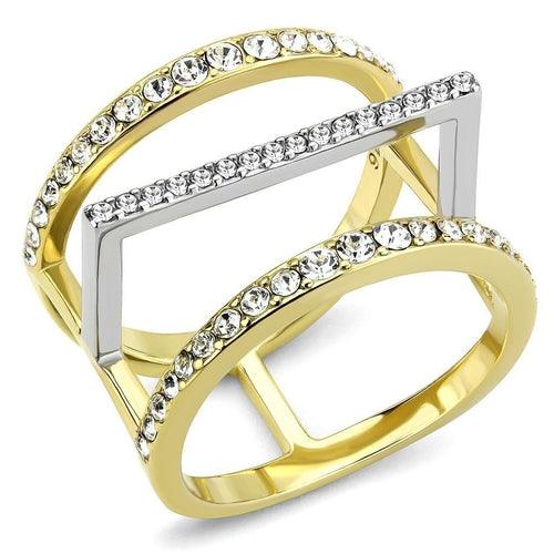 TK3593 - Two-Tone IP Gold (Ion Plating) Stainless Steel Ring with Top - Brand My Case