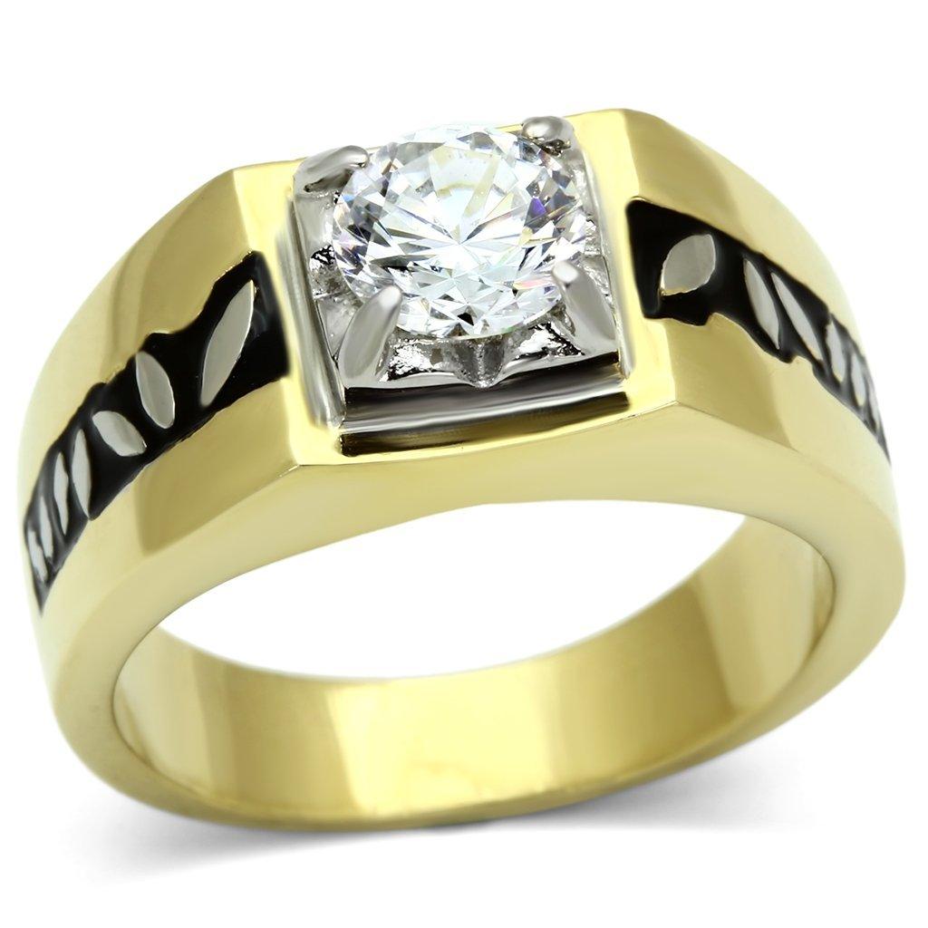 TK739 - Two-Tone IP Gold (Ion Plating) Stainless Steel Ring with AAA - Brand My Case