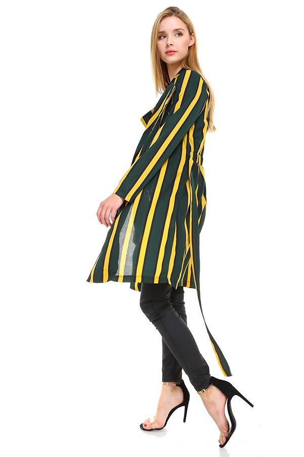 Trench Coat Multi Stripe Long Line Belted Jacket - Brand My Case