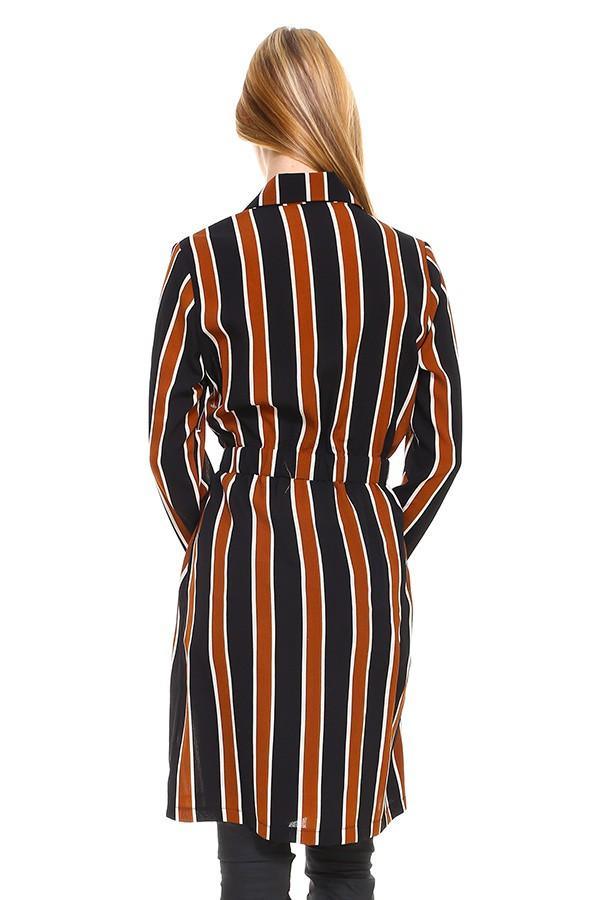 Trench Coat Multi Stripe Long Line Belted Jacket - Brand My Case