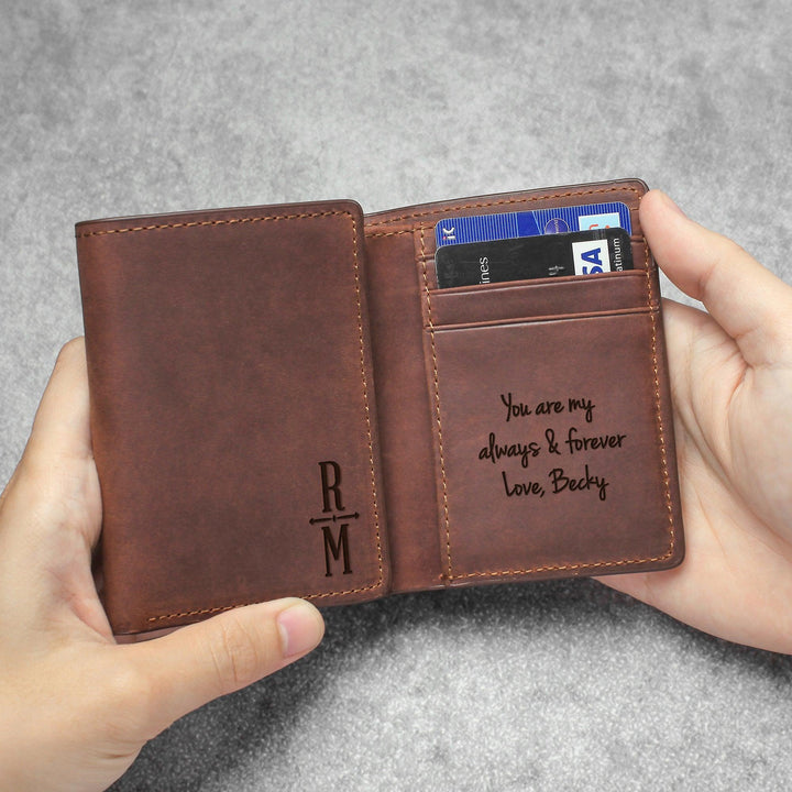Trifold Mens Wallet, Anniversary Gift for Him, Custom Leather Wallet - Brand My Case