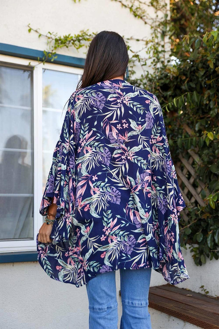 Tropical Leaves Draped Sleeve Kimono - Brand My Case