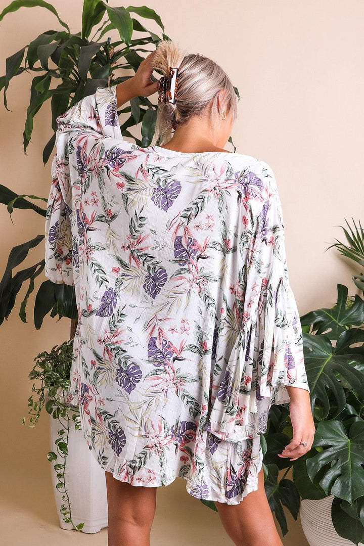 Tropical Leaves Draped Sleeve Kimono - Brand My Case