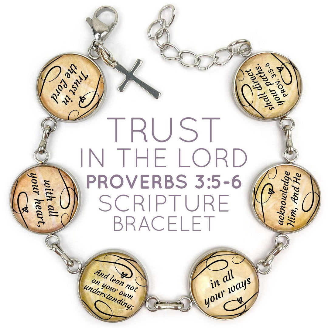 "Trust In The Lord" Proverbs 3:5-6 Scripture Bracelet – Glass Charm - Brand My Case