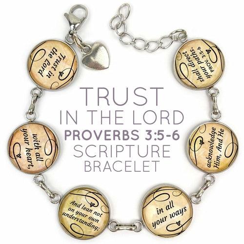 "Trust In The Lord" Proverbs 3:5-6 Scripture Bracelet – Glass Charm - Brand My Case