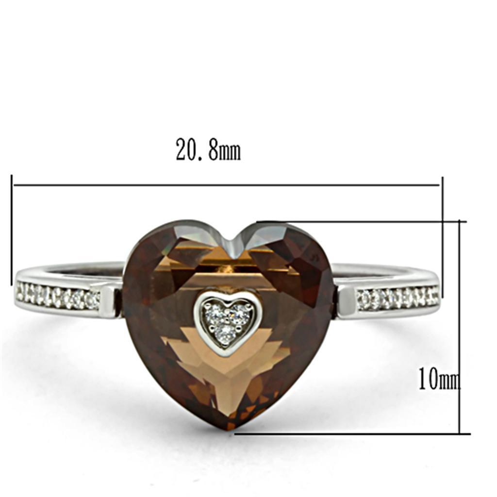 TS051 - Rhodium 925 Sterling Silver Ring with AAA Grade CZ in Brown - Brand My Case