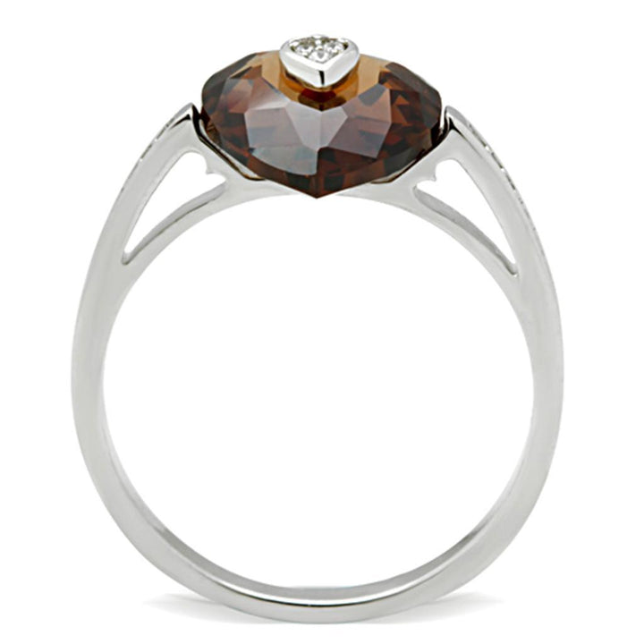 TS051 - Rhodium 925 Sterling Silver Ring with AAA Grade CZ in Brown - Brand My Case