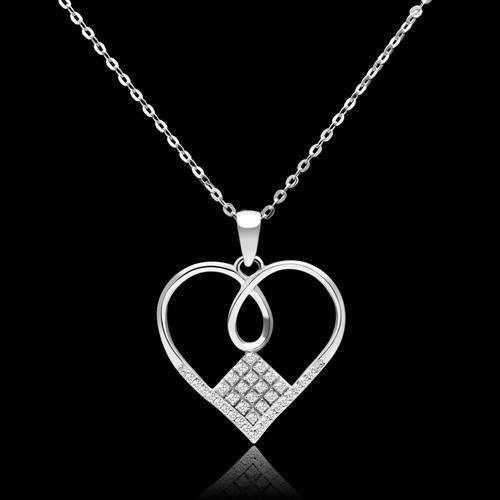 TS062 - Rhodium 925 Sterling Silver Necklace with AAA Grade CZ in - Brand My Case