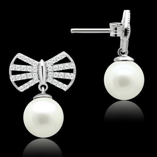TS063 - Rhodium 925 Sterling Silver Earrings with Synthetic Pearl in - Brand My Case