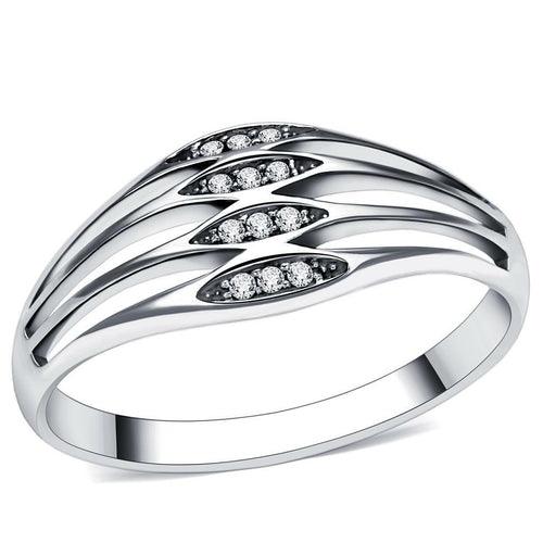 TS072 - Rhodium 925 Sterling Silver Ring with AAA Grade CZ in Clear - Brand My Case