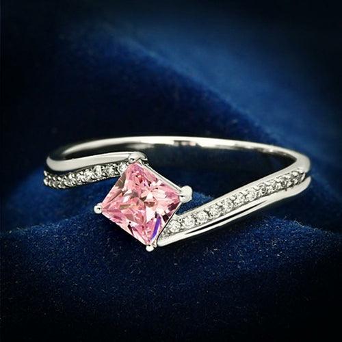 TS100 - Rhodium 925 Sterling Silver Ring with AAA Grade CZ in Rose - Brand My Case
