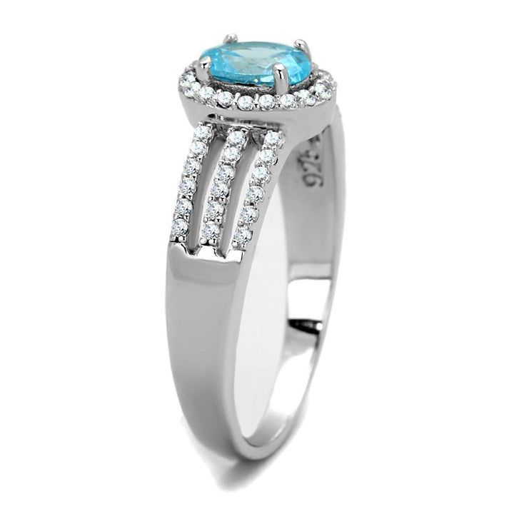 TS184 - Rhodium 925 Sterling Silver Ring with AAA Grade CZ in Sea - Brand My Case